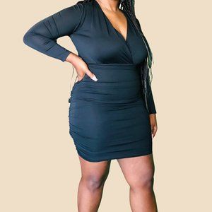 Black RUCHED BODYCON DRESS